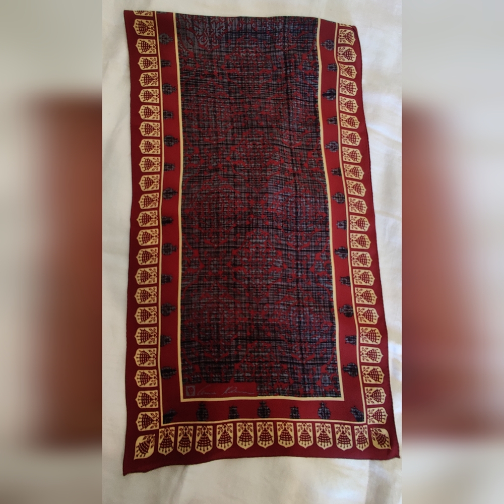 Anne Klein Vintage Burgundy and Cream Silk Patterned Scarf